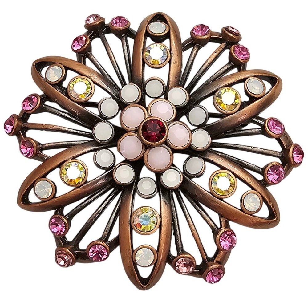 PD Pink Rhinestone Flower Star Brooch AB Designer Pin J449